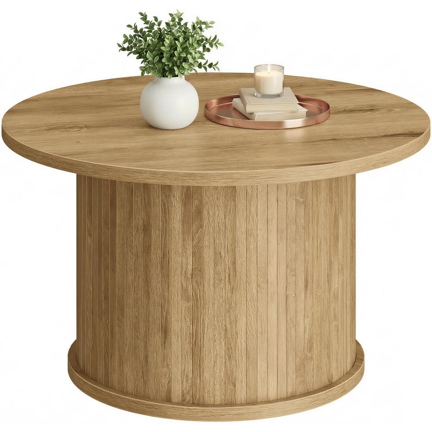 Runder Couchtisch im Tambour-Design, 80 ¡Á 45 cm, Naturbraun